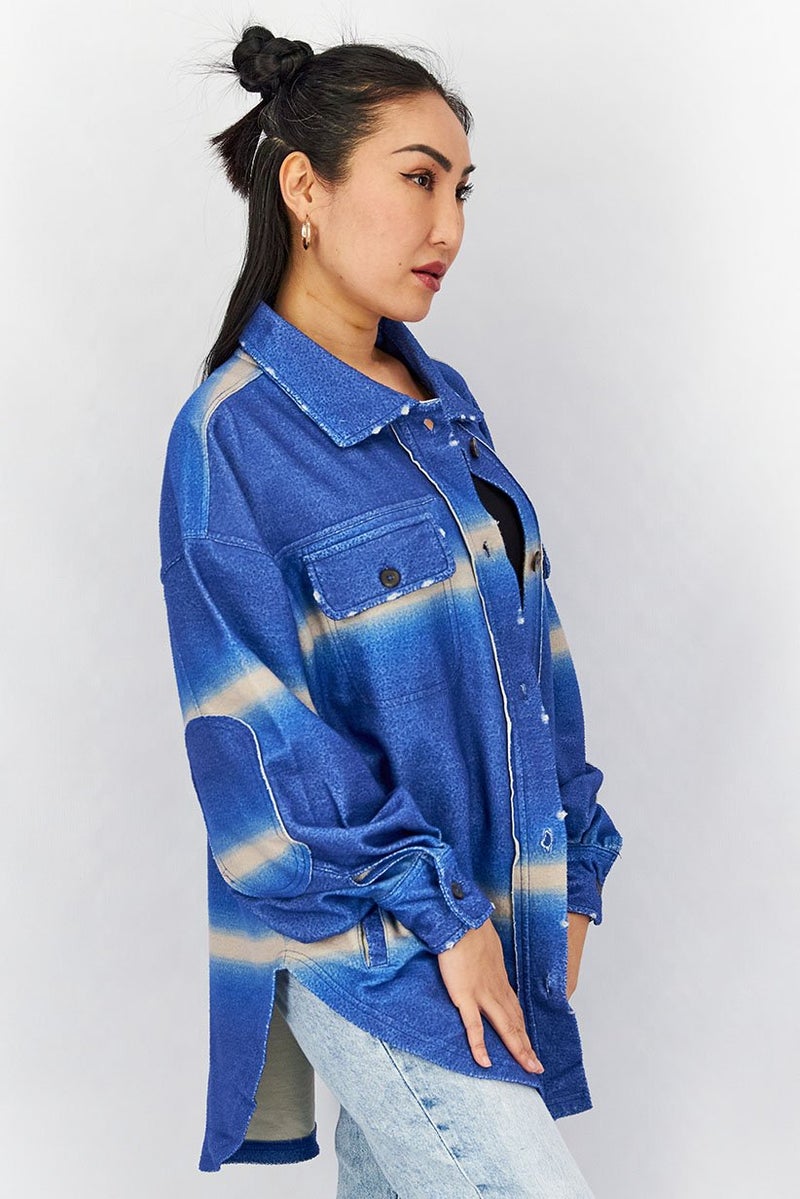 Free People Women Long Sleeve Tie Dyed Jacket, Blue - Image 2